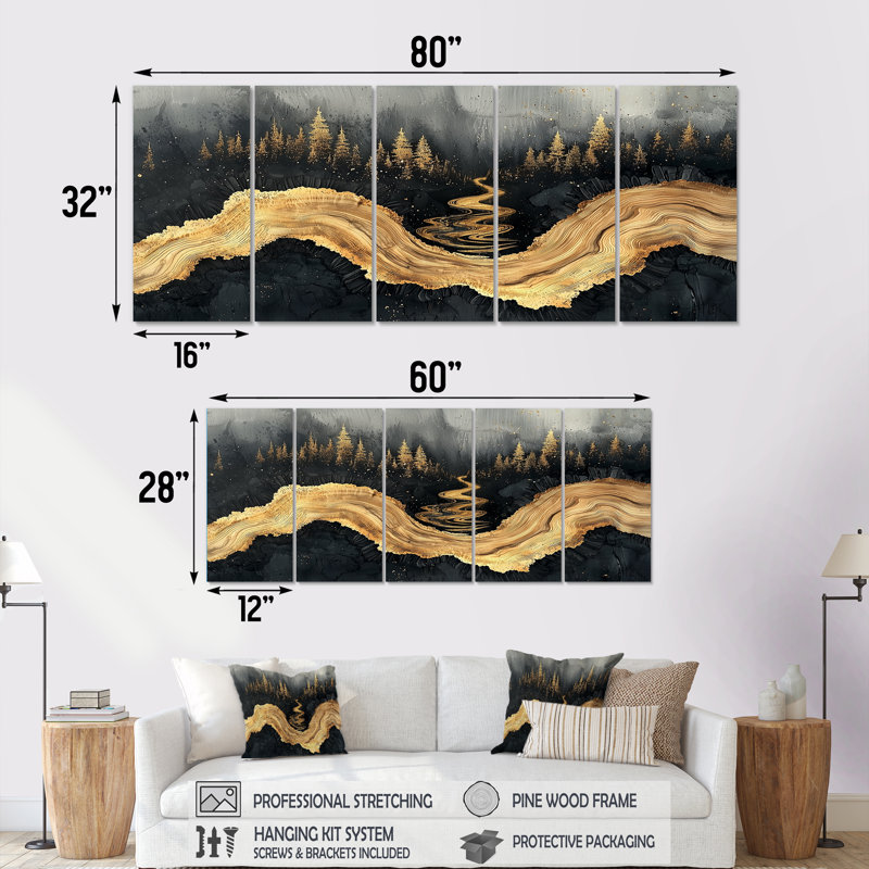 Forêt, rivière de cristal onyx I - art mural forêt - décoration murale traditionnelle, H 28 po x l 60 po, 5