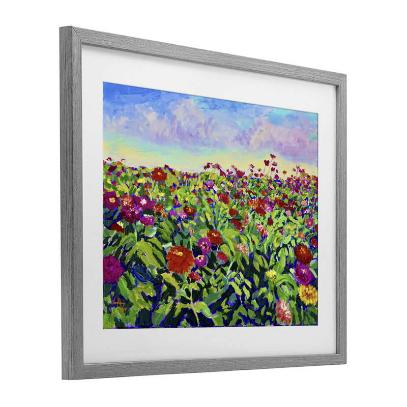 «Hot Summer Blooms», reproduction sous verre encadrée, conception par Lee Ann Zirbes, Cadre de ferme gris, H 13 po x l 16 po