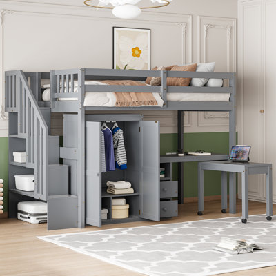 Loft Bed With Stairs, Bookshelf, Drawers, Desk Wardrobe – Space-Saving Multifunctional Furniture For Kids Teens