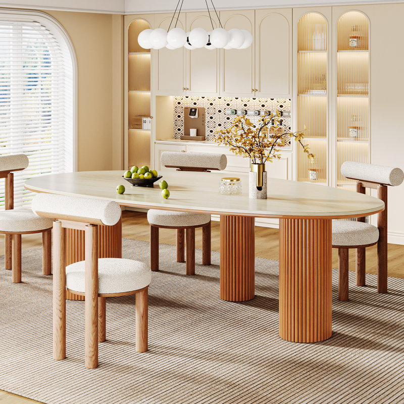 Danford Oval Stone Dining Table with Solid Wood Legs