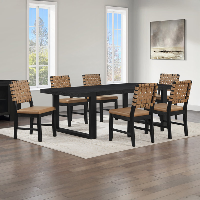 Ensemble repas avec chaises d'appoint en cuir végétalien Reid, 7 pièces : table, 6 chaises, Gris anthracite