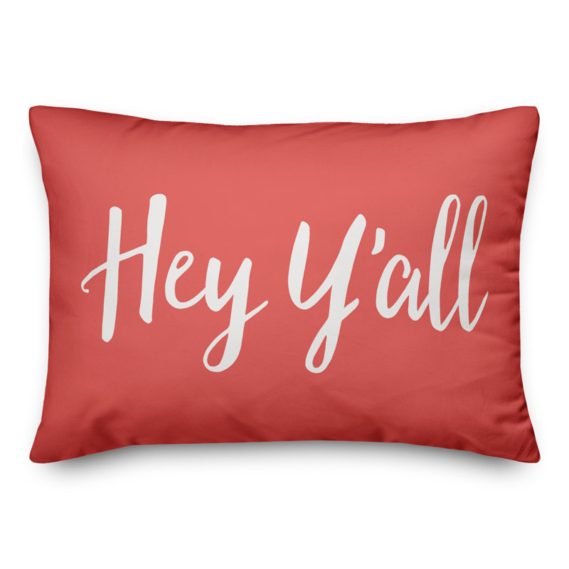  Hey Y'all Bold Indoor/Outdoor Lumbar Pillow, Coral