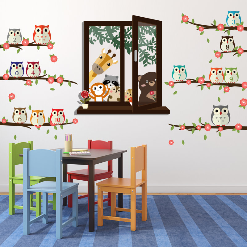 Adhésif décoratif "mode fenêtre" pour les amis animaux de chambre de bébé hibou