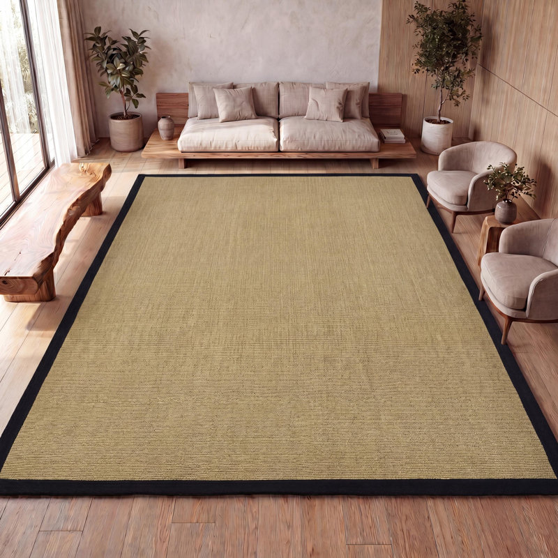 Locklin Farmhouse Cottage Border Jute Natural/Black Rug, Rectangle 7'8" x 10'