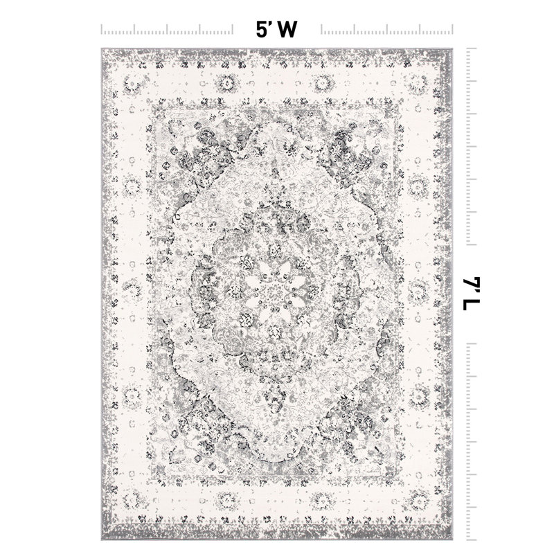 Barlow Performance Oriental Gray/Ivory/Black Indoor Rug, Rectangle 5' x 7'