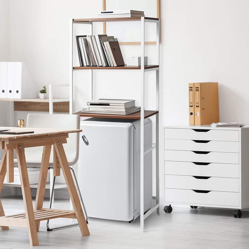 3 Tier Mini Fridge Stand With Storage For Dorm,Over Mini Fridge Multipurpose Storage Shelf Rack Standing Organizer, White