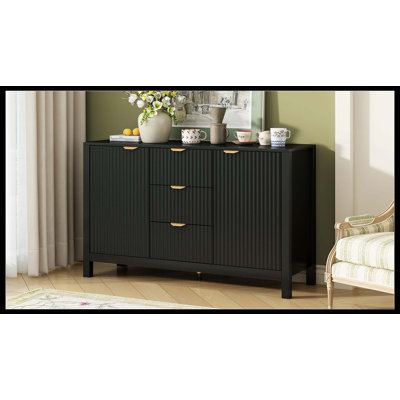 Sideboard With Wave Design - 3 Adjustable Shelves, 3 Drawers & Soft-Close Doors, Storage Console Table With Metal Handles, Suitable For Study, Hallway And Living Room, 3 Colors