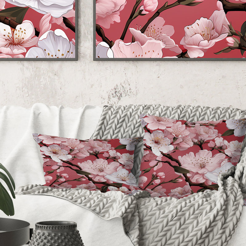 Rose Sakura Blossoms Floral - Coussin décoratif abstrait Coral Reef, H 18 po x l 18 po