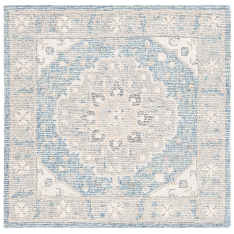 Tapis bleu / ivoire Metro 617, Carré 6 pi