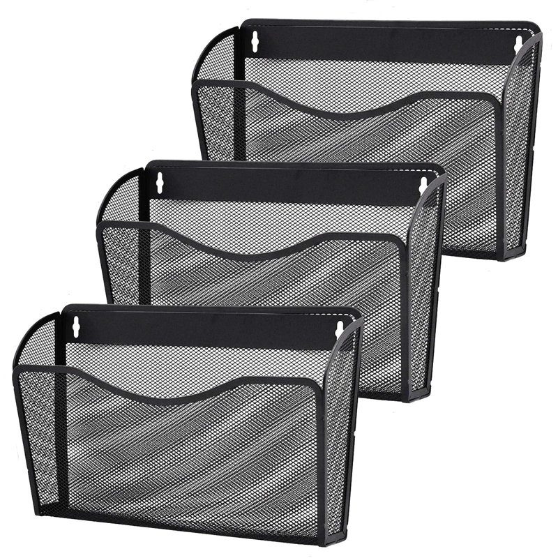 3-Pack Wall File Organizer – Mesh Metal Vertical Hanging File Holder for Office/Home