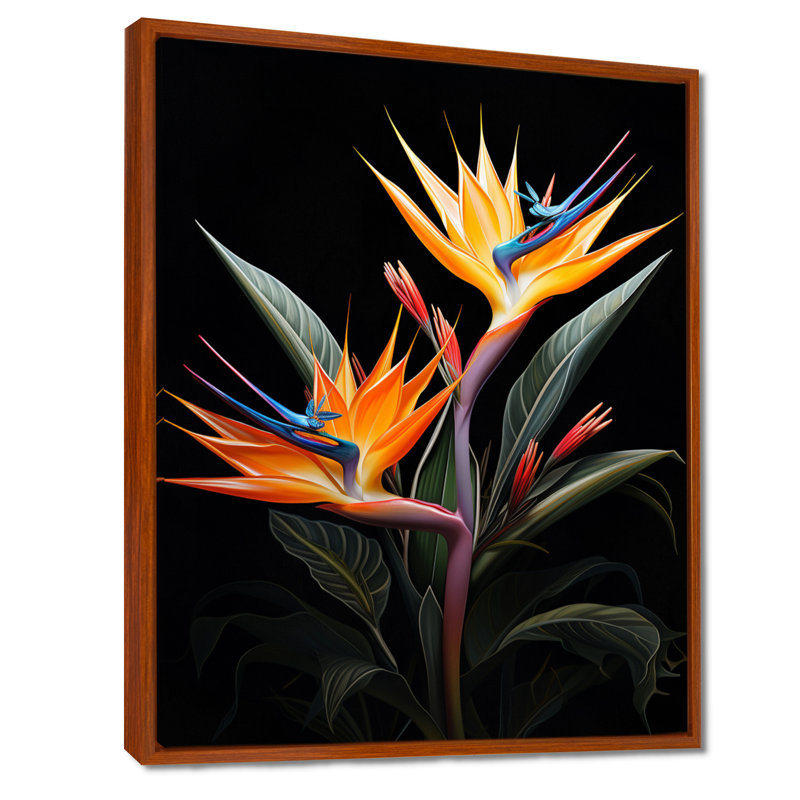 Oiseaux du paradis II - impressions murales florales et botaniques, H 40 po x l 30 po x P 1,5 po, Cadre flottant brun