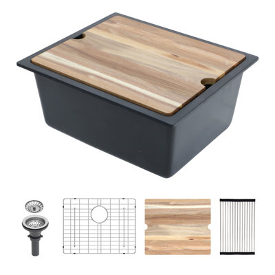 Quartz Kitchen Sink - 21X18" Black Granite Composite Workstation Undermount Kitchen Sink