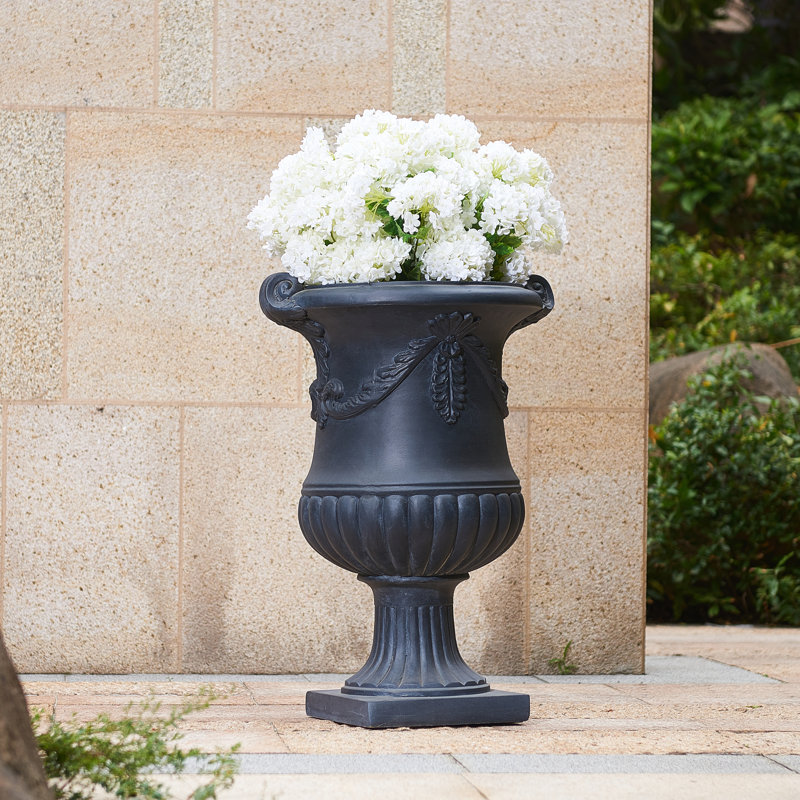 Pot de fleurs urne classique avec détails floraux, Noir, 2