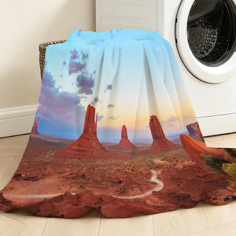 Jeté en flanelle rouge ultra doux, imprimé recto Sunset at Monument Valley, Jeté 30 po x 40 po