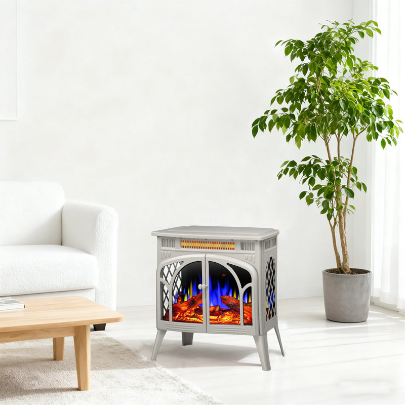 25"Electric Fireplace Heater With Remote,Cathedral Style,Multiple Flame Effects&Log Colors,Adjustable Brightness/Heating,Overheat Safety,