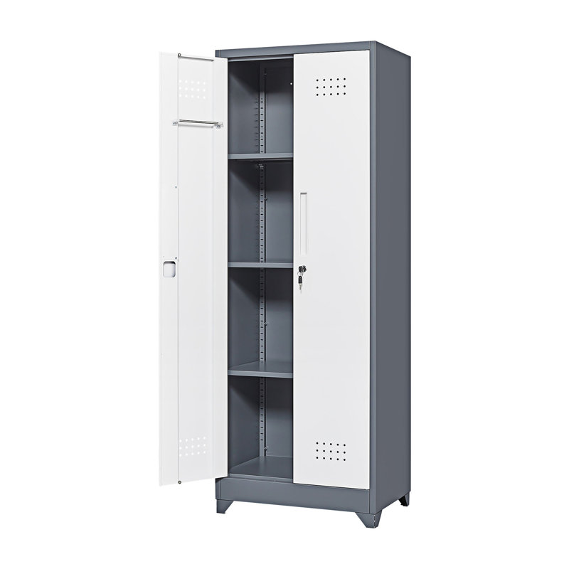 Metal Storage Cabinet Tool Cabinet with Locking Door, Grey/White