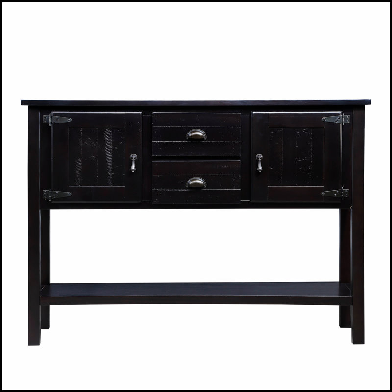 Console 48 po en bois massif avec 2 tiroirs, armoires et tablette inférieure pour un rangement et une présentation de style rétro