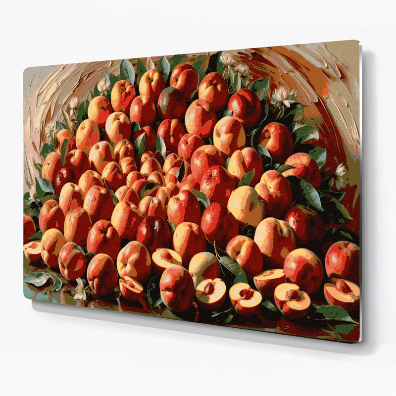 Art mural en métal brun fruits nectarine, 11" H x 14" W