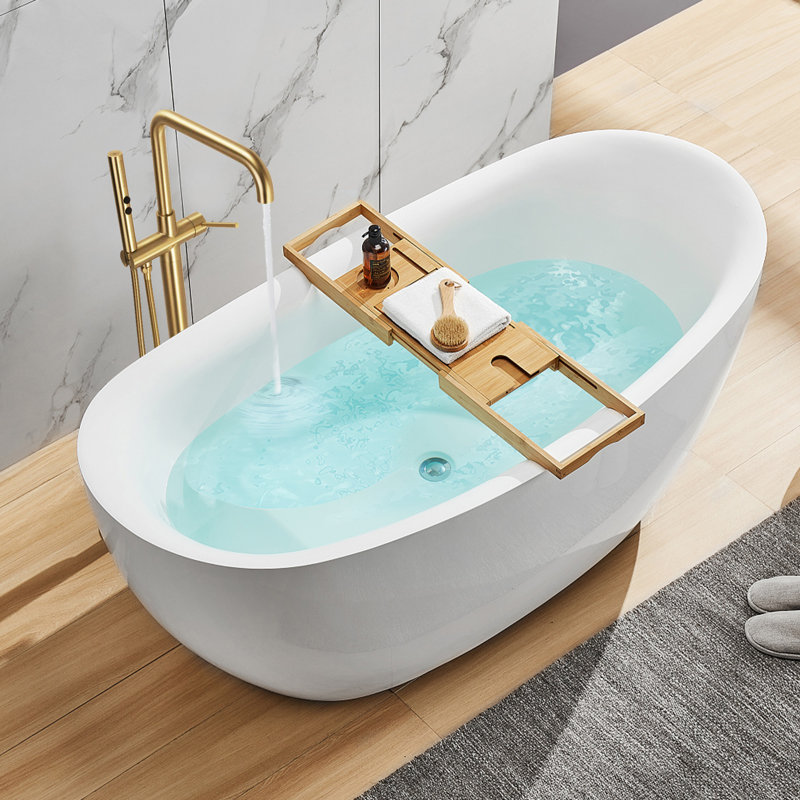 Single Handle Floor Mounted Freestanding Tub Filler with Diverter, Gold