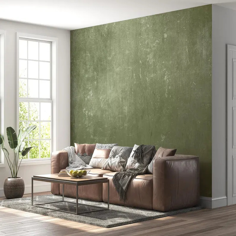 Olive Green Concrete Texture Wall Mural, 204" L x 114" W