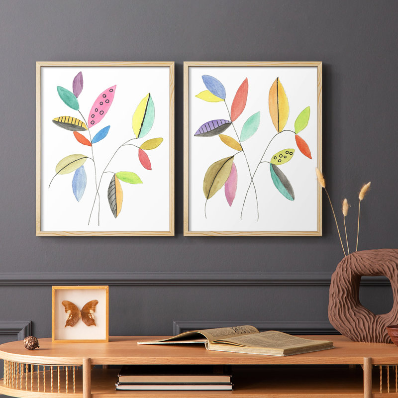 Feuilles de couleur pop III - impression encadrée de qualité supérieure - prête à être accrochée - aucun clou requis - aucun clou requis
