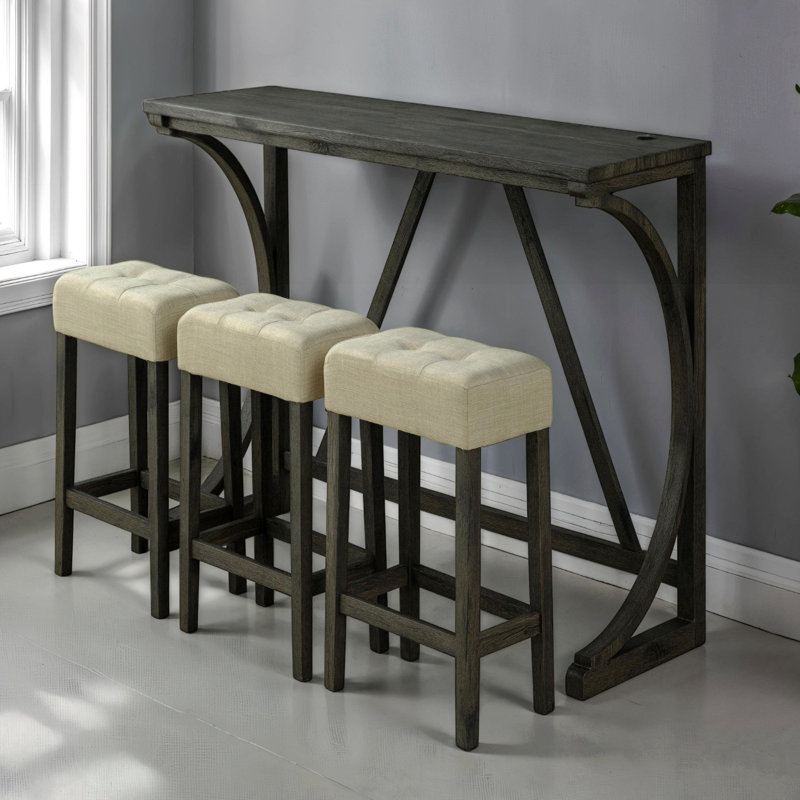 Ensemble de table de salle à manger moderne et brun avec 3 tabourets de salle de bain USB