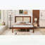 Structure de lit plateforme très grand en bois avec tête de lit en rotin, panneau de canne de style campagnard, rangement sous le lit, aucun sommier requis, pieds de support robustes, finition noyer