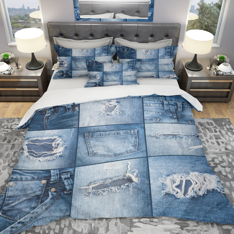 Blue Jeans Close-ups - Modern Style Duvet Cover Set, King Duvet Cover + 2 Shams