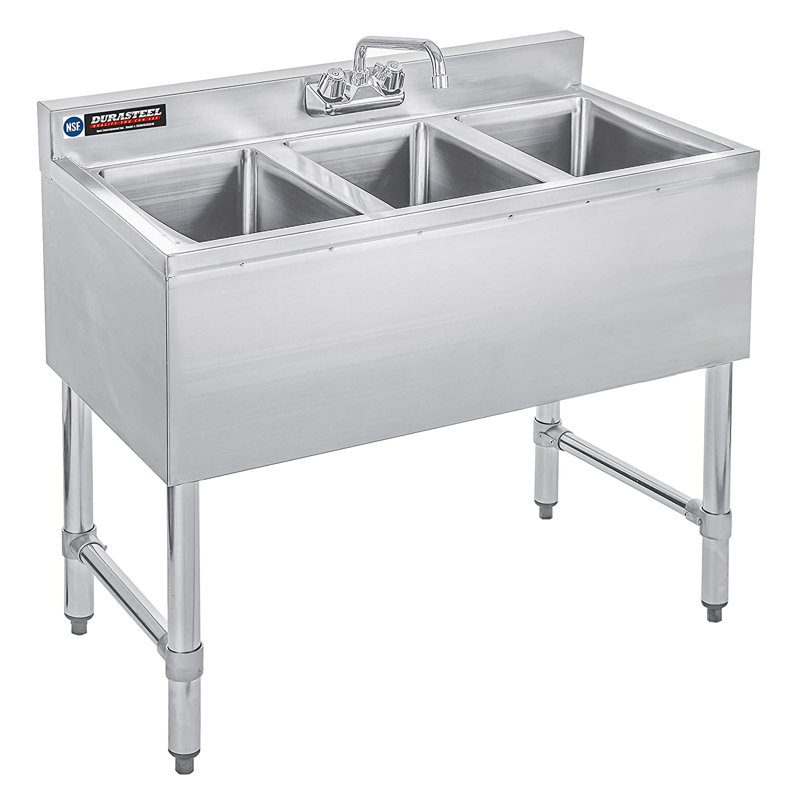 Évier de bar commercial à triple cuve avec robinet sans plomb - format de cuve 10 po x 14 po x 10 po - Certifié NSF