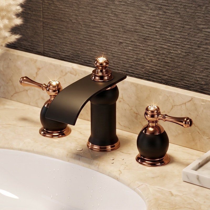 Robinet de salle de bain surdimensionné à 3 trous - Robinet de meuble-lavabo transitionnel moderne de luxe