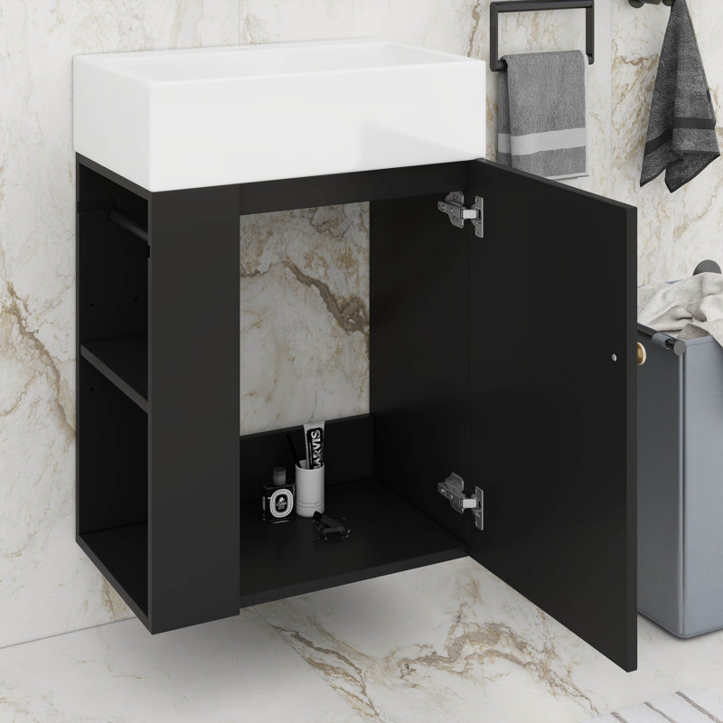 Meuble-lavabo 20 po avec lavabo en céramique, Noir