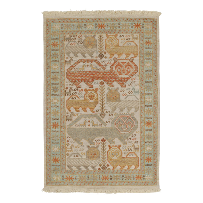 Rug & Kilim’S Tribal Rug In Beige-Brown, Blue And Red Pictorials, Rectangle 9' x 12'