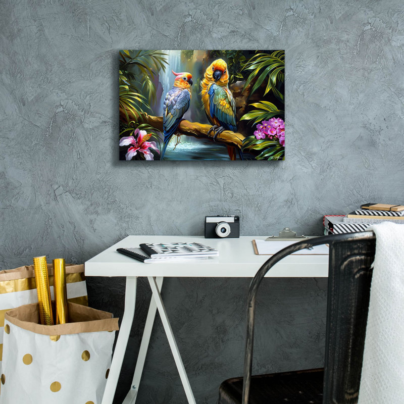 «Bay Of Home ™», art mural sur toile «pair of Parrots» par Momart, H 12 po x l 18 po x P 0,75 po
