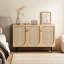 Natural Rattan Cupboard, Sideboard with 3-Wicker-Door, Adjustable Shelves