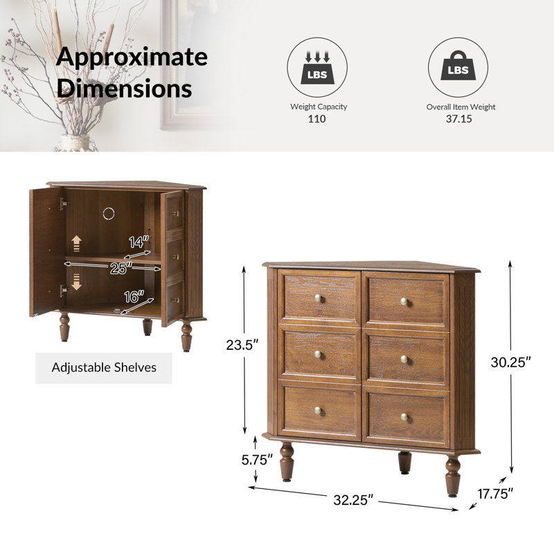 Geordon Transitional 32.25"W 2-Door Corner Cabinet with Spindle Legs, Walnut