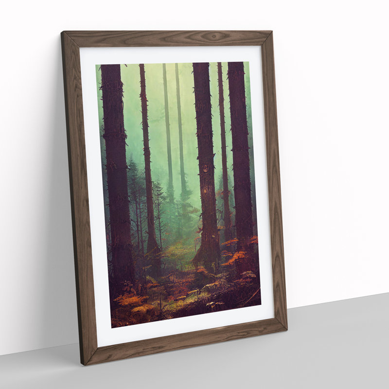Autumnal Forest Woodland - Single Picture Frame Print, 64cm H x 46cm W x 2cm D, Walnut Framed