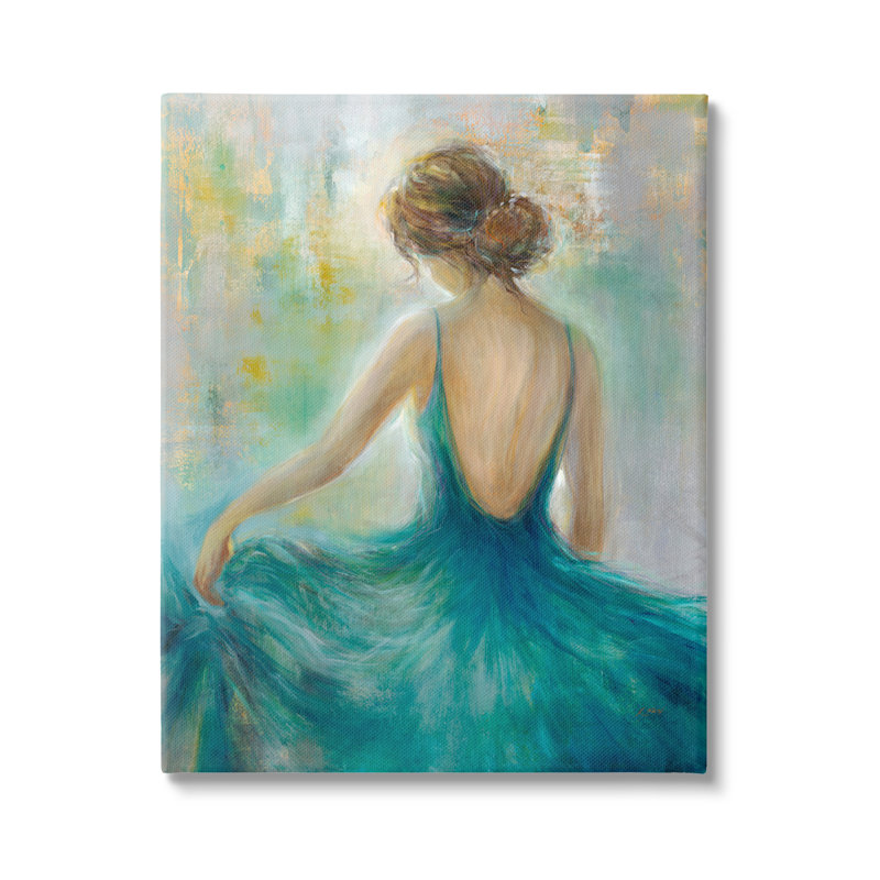«Woman Green Dress», peinture sur toile, H 30 po x l 24 po x P 1,5 po
