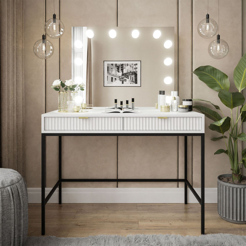 Masiel Dressing Table with Mirror, White Matt/Black