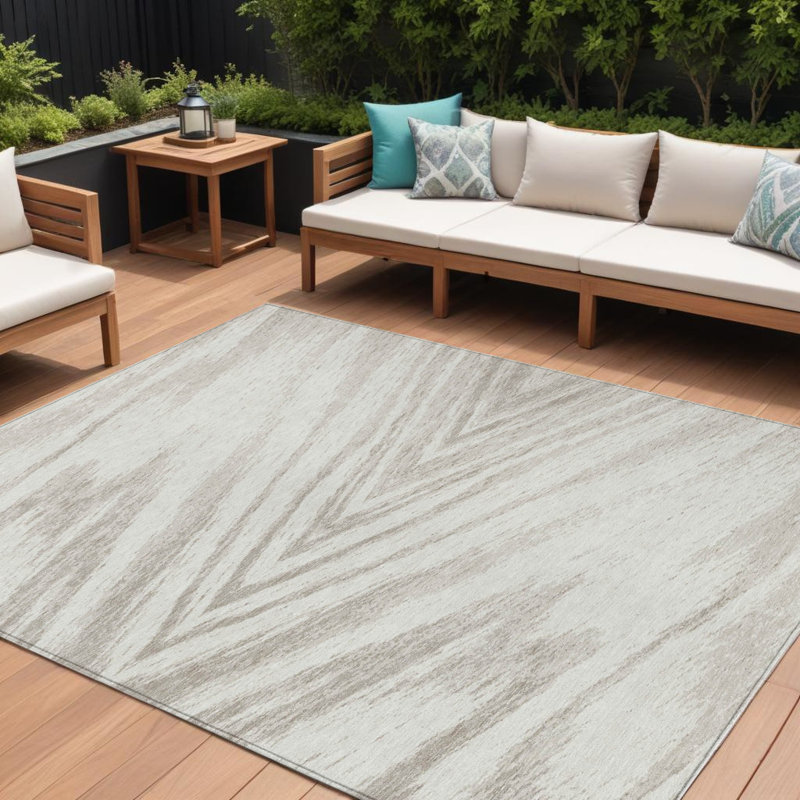 Tapis extérieur lavable abstrait ivoire et beige 10 pi x 14 pi