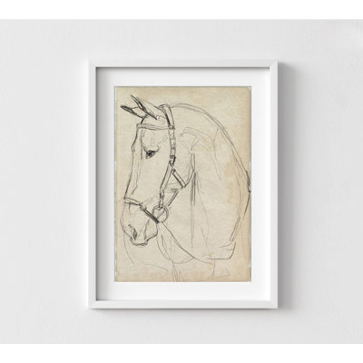 Horse In Bridle Sketch II By Jennifer Parker, Framed Marnay Sketch Print, Horse Drawings Print, Equestrian Wall Decor, Cowboy Sketch Print
