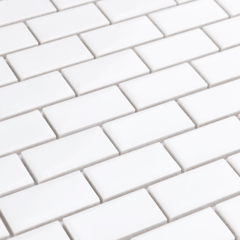 Metro Subway Glossy White 11-3/4" x 11-3/4" Porcelain Mosaic Floor and Wall Tile
