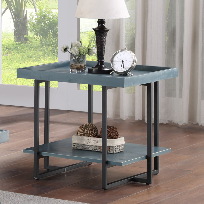 Table de bout à plateau traîneau avec rangement Baden, Bleu antique