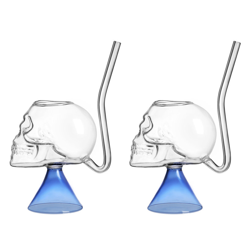 Ensemble de 2 pièces 9 oz. Ensemble de verres à vin sans pied en verre, Bleu
