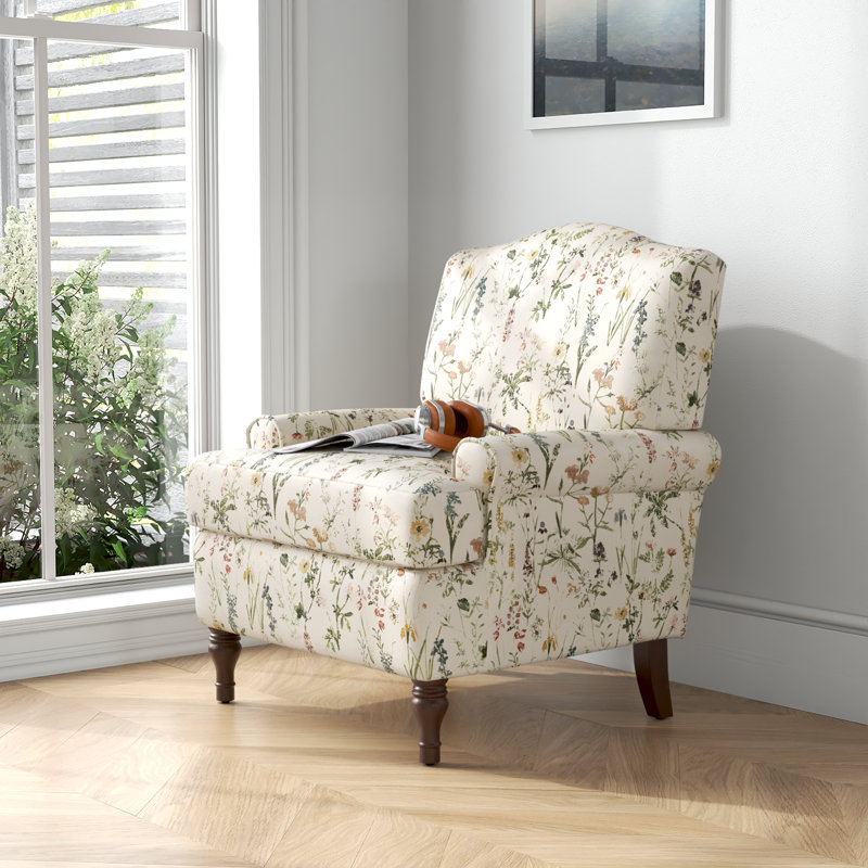 Mooresville 31'' W Traditional Upholstered Armchair with Solid Wood Legs, Beige Polyester Blend