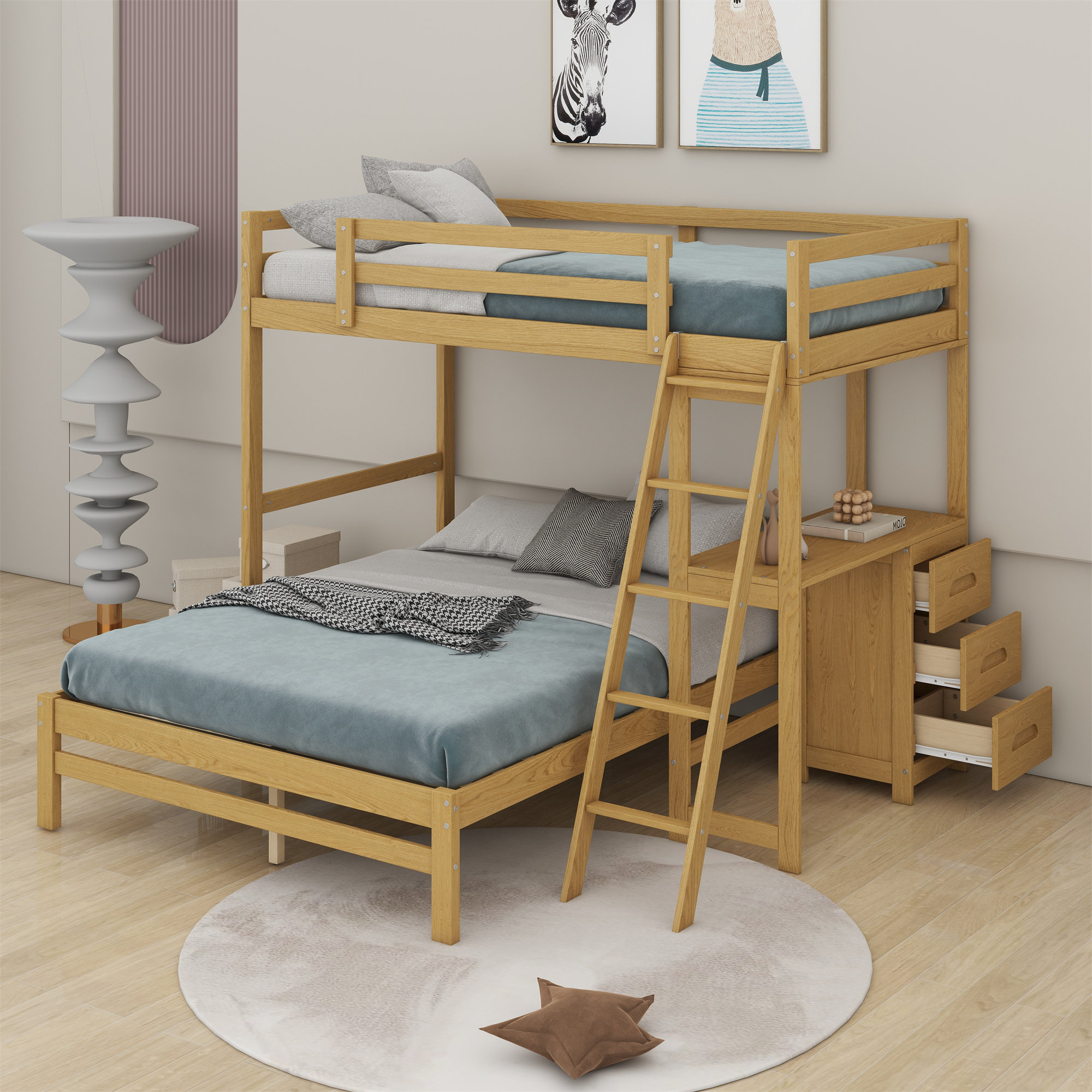 Harriet Bee Twin Over Full Bunk Bed With Built-In Desk And Three ...