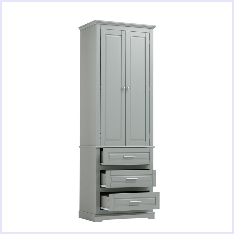 Modern Tall Storage Cabinet with Three Drawers for Bathroom, Gray