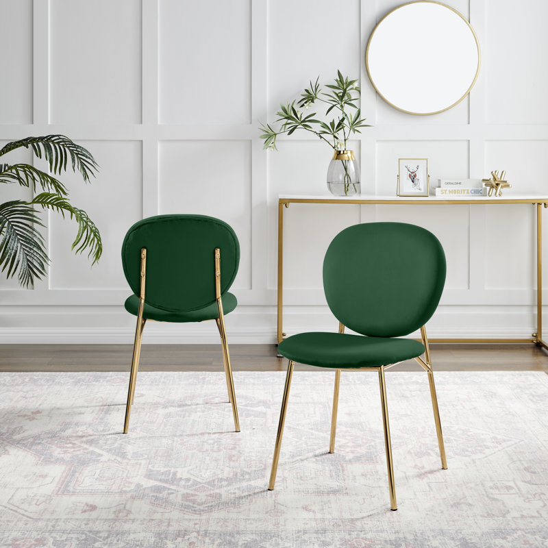Evita Luxury Velvet and Metal Dining Chairs - Elegant Modern Mid Century Style, Green