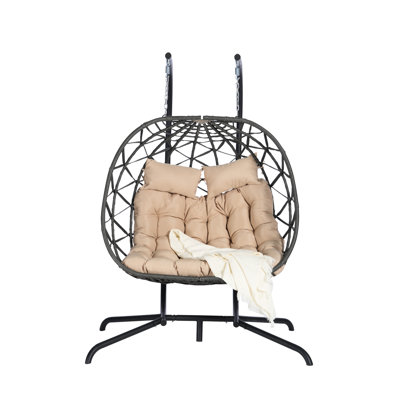 Patio Basket Egg Chair: Iron Construction, -, Handcrafted , Soft And Comfortable Cushion, Comfort Seat 2 Person Hanging Chair For Outdoor: Protected Fits Spaces