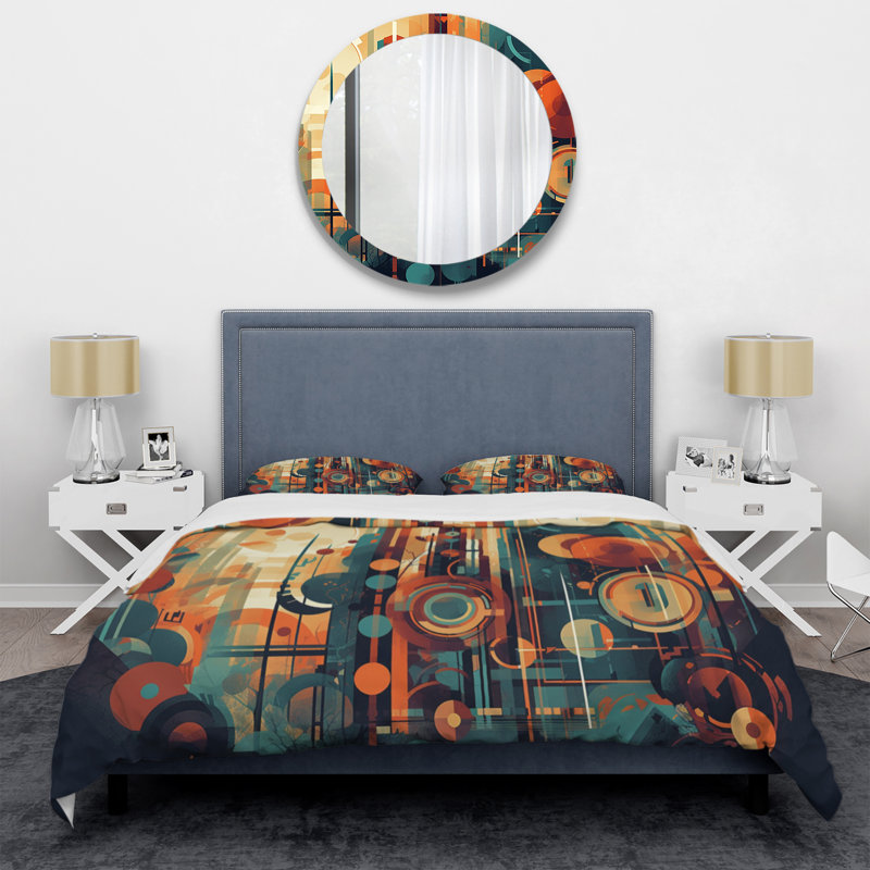 Ensemble de housse de couette en microfibre / polyester à motif abstrait orange et bleu Nostalgia II Bedding