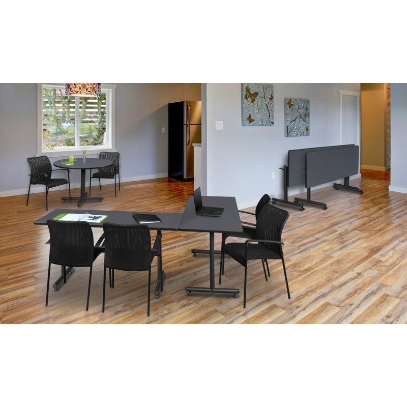 Nicklos Round X-Base Breakroom Table, Gray Laminate